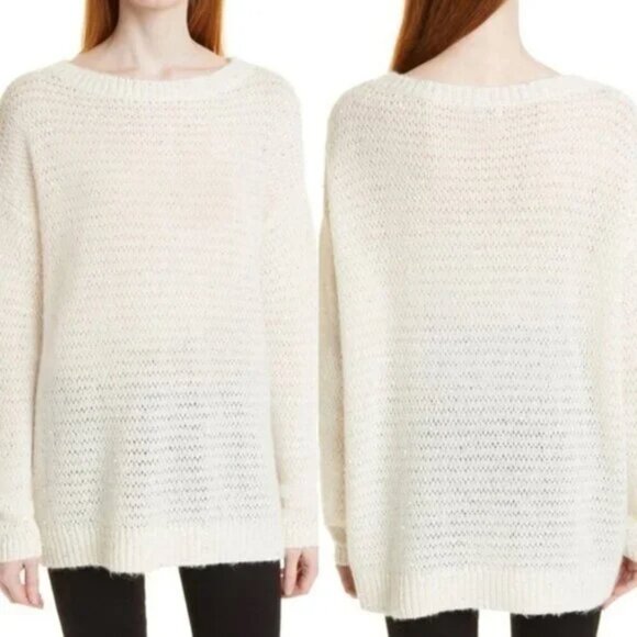 NORDSTROM SIGNATURE Cashmere Sparkly Cream Sweater with Silver Sequins L NWT - Picture 1 of 7